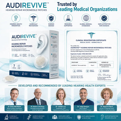 AUDIREVIVE™ HEARING REPAIR MICRONEEDLE PATCHES ✅ Targets Hearing Loss, Tinnitus, Ear Infections, Balance Disorders, and Age-Related Ear Degeneration.
